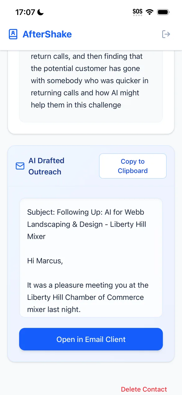 AI-drafted follow-up email ready to send